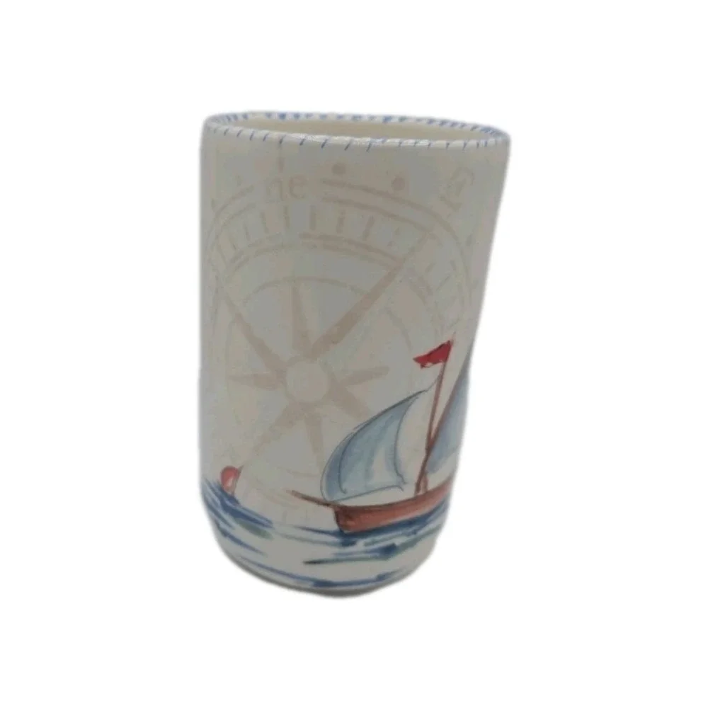 Abbiamo Tutto Ceramic Hand Painted Sailboat Compass Nautical Wine Chiller Italy